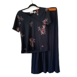 VINTAGE Liz Claiborne Floral Shirt and Skirt Set